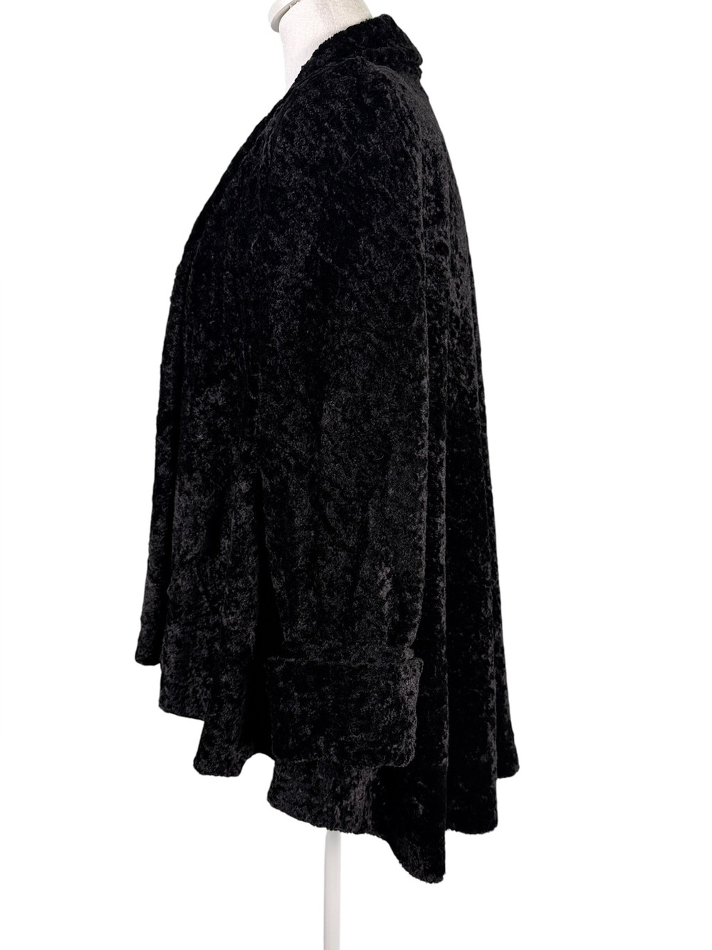 Connected Apparel Black Crushed Velvet Open Front Jacket M Soft Duster Jacket - Picture 8 of 11